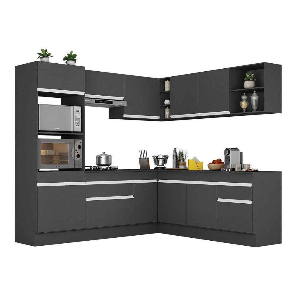 Armario de Cozinha Completa de Canto com Rodape Veneza Multimoveis MP2080.898 Preto/Branco