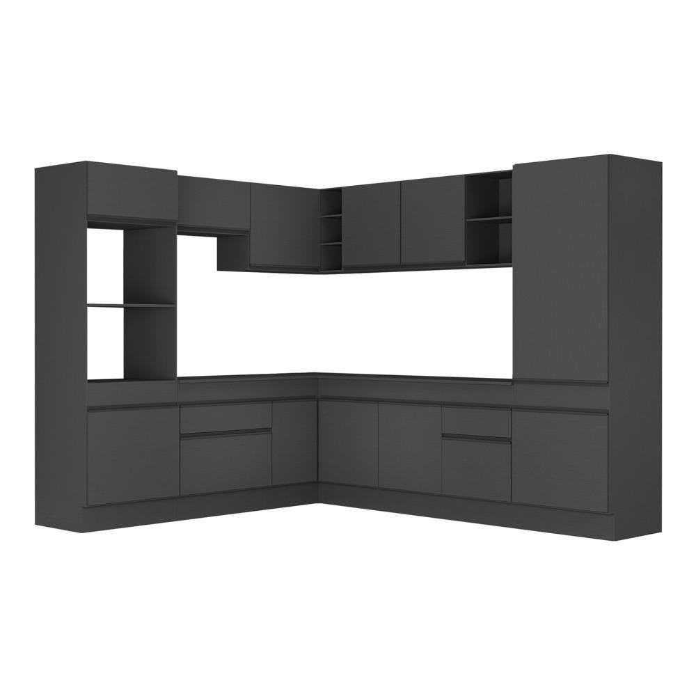 Armario de Cozinha Completa de Canto com Rodape Veneza Multimoveis MP2081.895 Preto