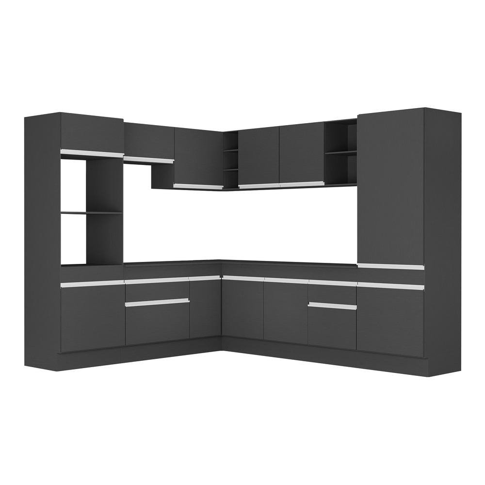 Armario de Cozinha Completa de Canto com Rodape Veneza Multimoveis MP2081.898 Preto/Branco