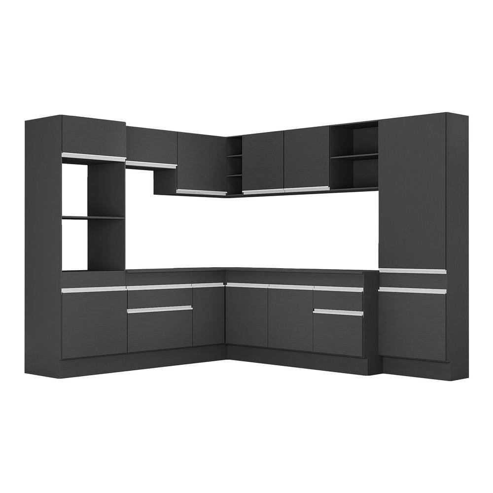 Armario de Cozinha Completa de Canto com Rodape Veneza Multimoveis MP2082.898 Preto/Branco