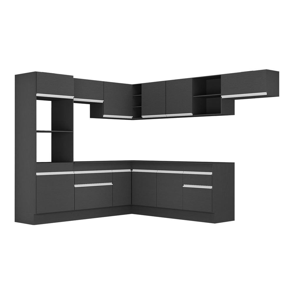 Armario de Cozinha Completa de Canto com Rodape Veneza Multimoveis MP2083.898 Preto/Branco