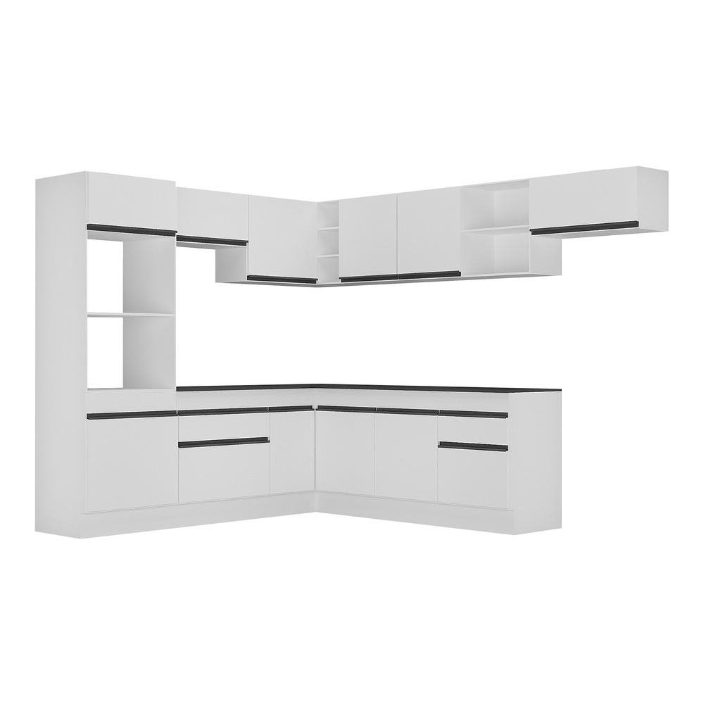 Armario de Cozinha Completa de Canto com Rodape Veneza Multimoveis MP2083.964 Branco/Preto