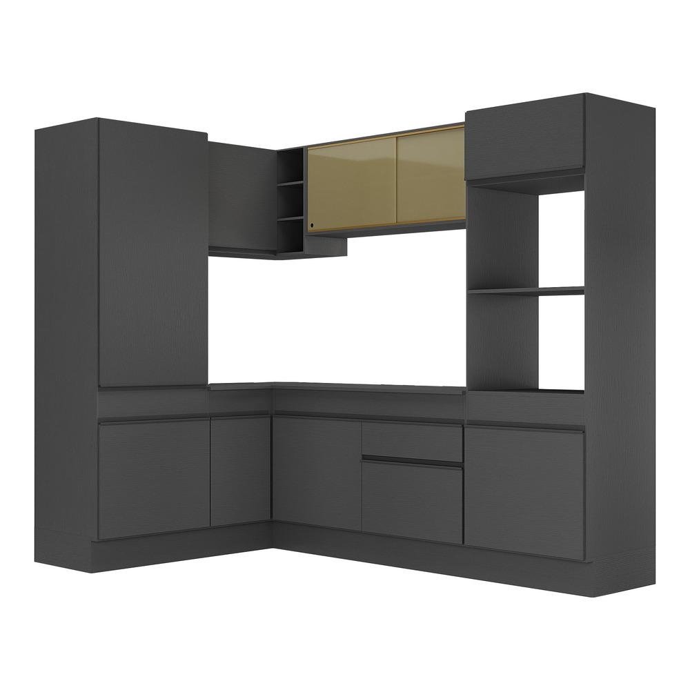 Armario de Cozinha Completa de Canto com Rodape Veneza Multimoveis MP2084.895 Preto