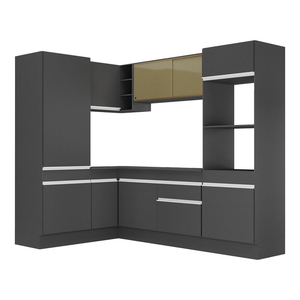 Armario de Cozinha Completa de Canto com Rodape Veneza Multimoveis MP2084.898 Preto/Branco