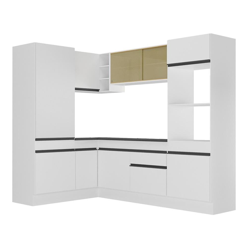 Armario de Cozinha Completa de Canto com Rodape Veneza Multimoveis MP2084.964 Branco/Preto