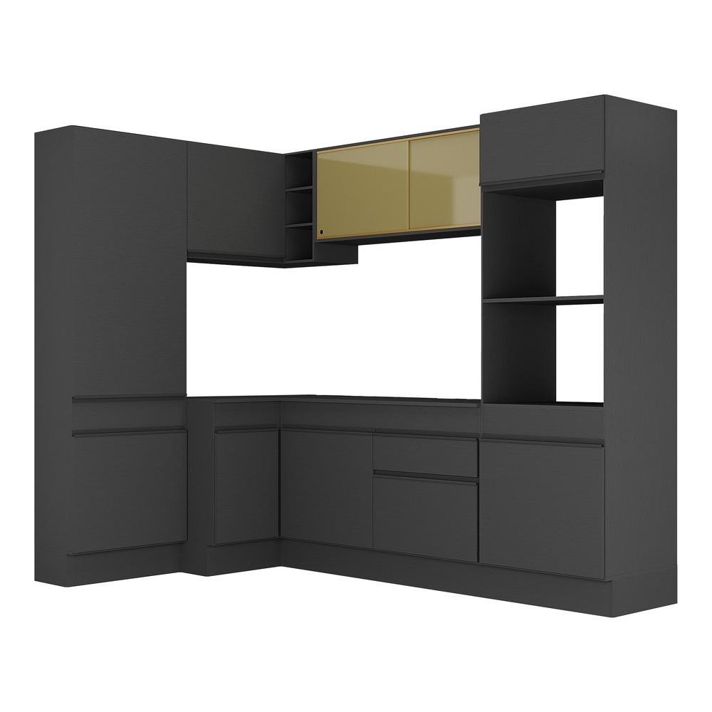 Armario de Cozinha Completa de Canto com Rodape Veneza Multimoveis MP2085.895 Preto