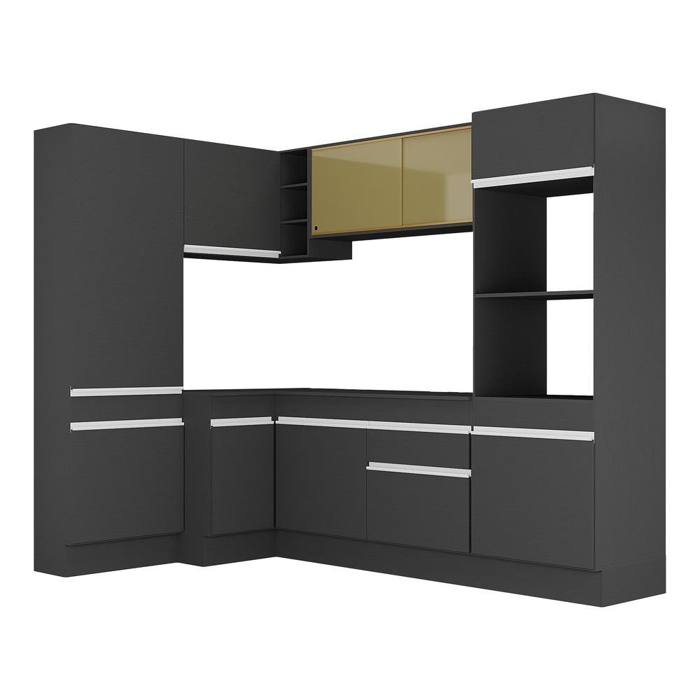 Armario de Cozinha Completa de Canto com Rodape Veneza Multimoveis MP2085.898 Preto/Branco