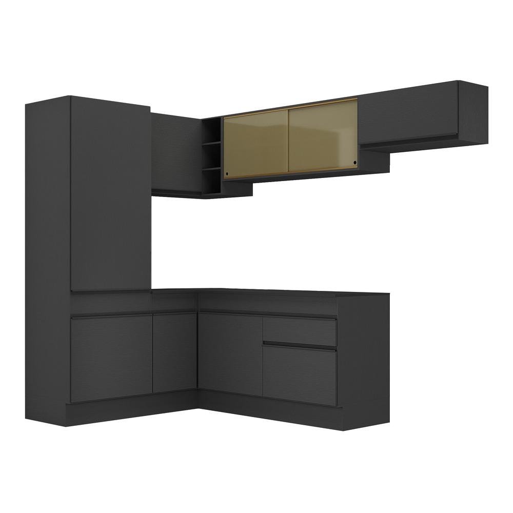 Armario de Cozinha Completa de Canto com Rodape Veneza Multimoveis MP2086.895 Preto