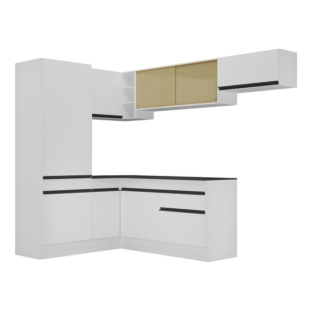 Armario de Cozinha Completa de Canto com Rodape Veneza Multimoveis MP2086.964 Branco/Preto