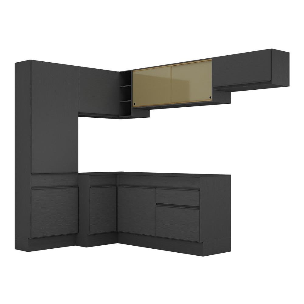 Armario de Cozinha Completa de Canto com Rodape Veneza Multimoveis MP2087.895 Preto