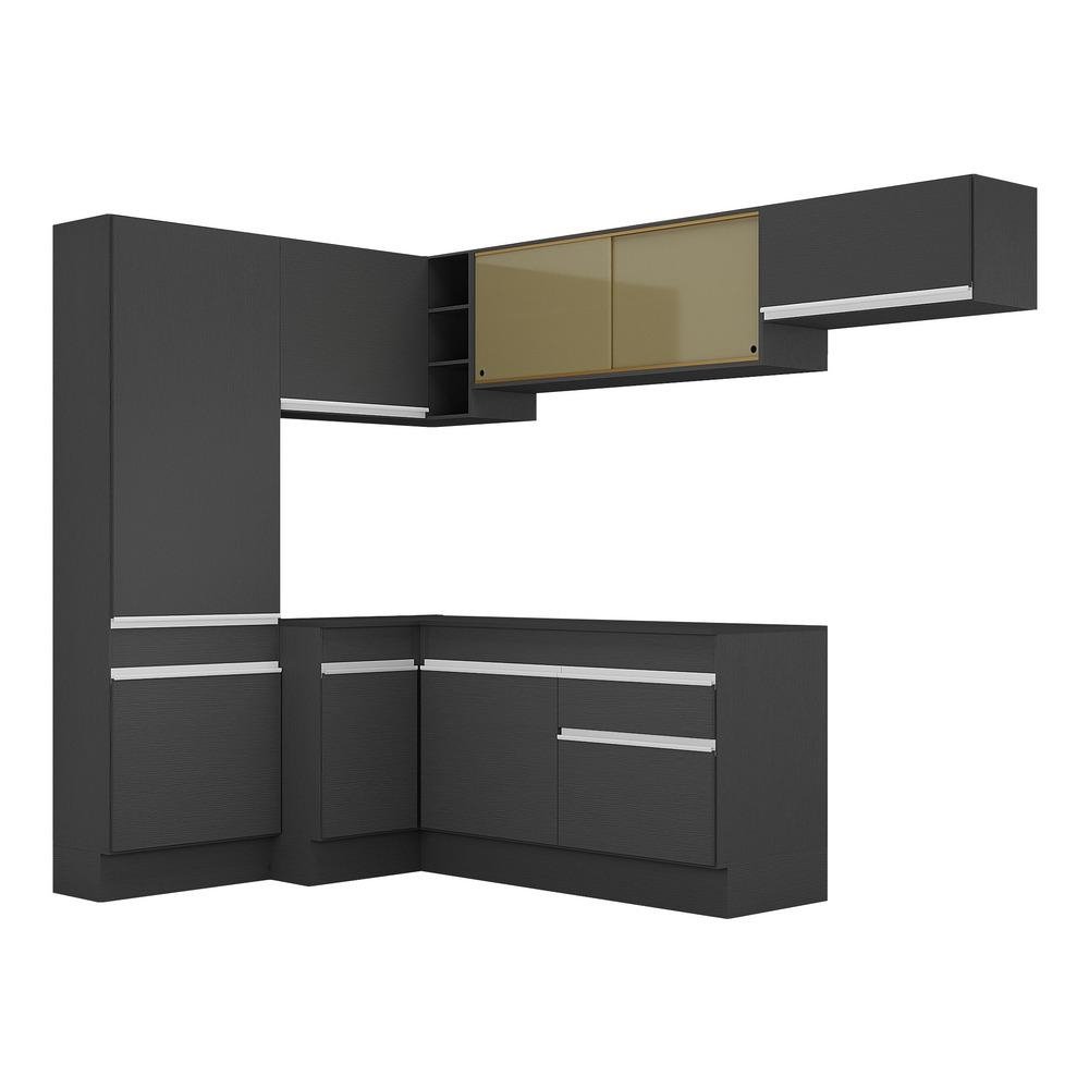 Armario de Cozinha Completa de Canto com Rodape Veneza Multimoveis MP2087.898 Preto/Branco