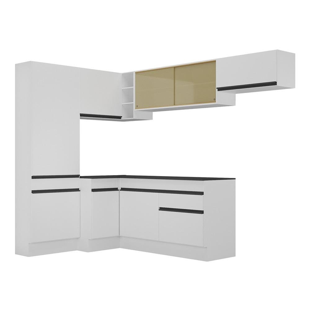 Armario de Cozinha Completa de Canto com Rodape Veneza Multimoveis MP2087.964 Branco/Preto