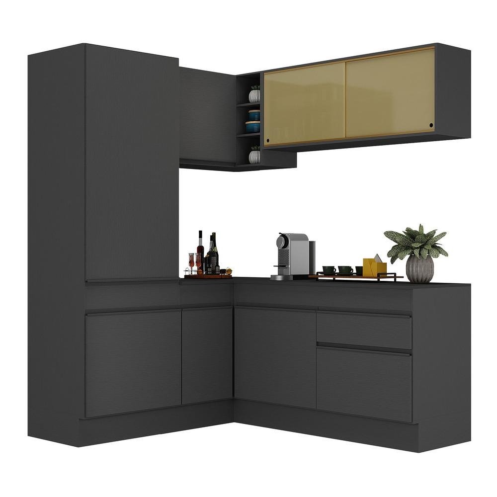 Armario de Cozinha Completa de Canto com Rodape Veneza Multimoveis MP2088.895 Preto