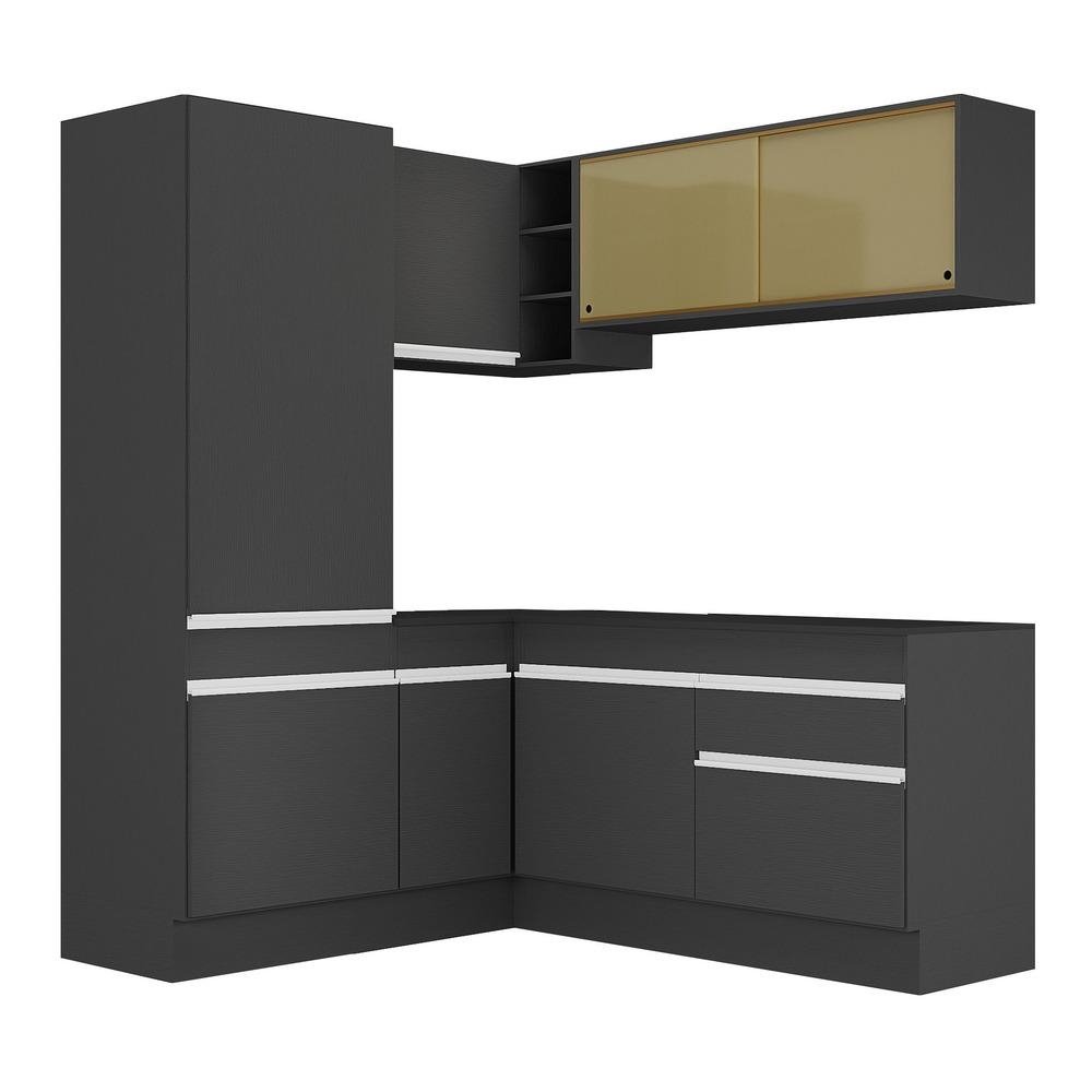 Armario de Cozinha Completa de Canto com Rodape Veneza Multimoveis MP2088.898 Preto/Branco