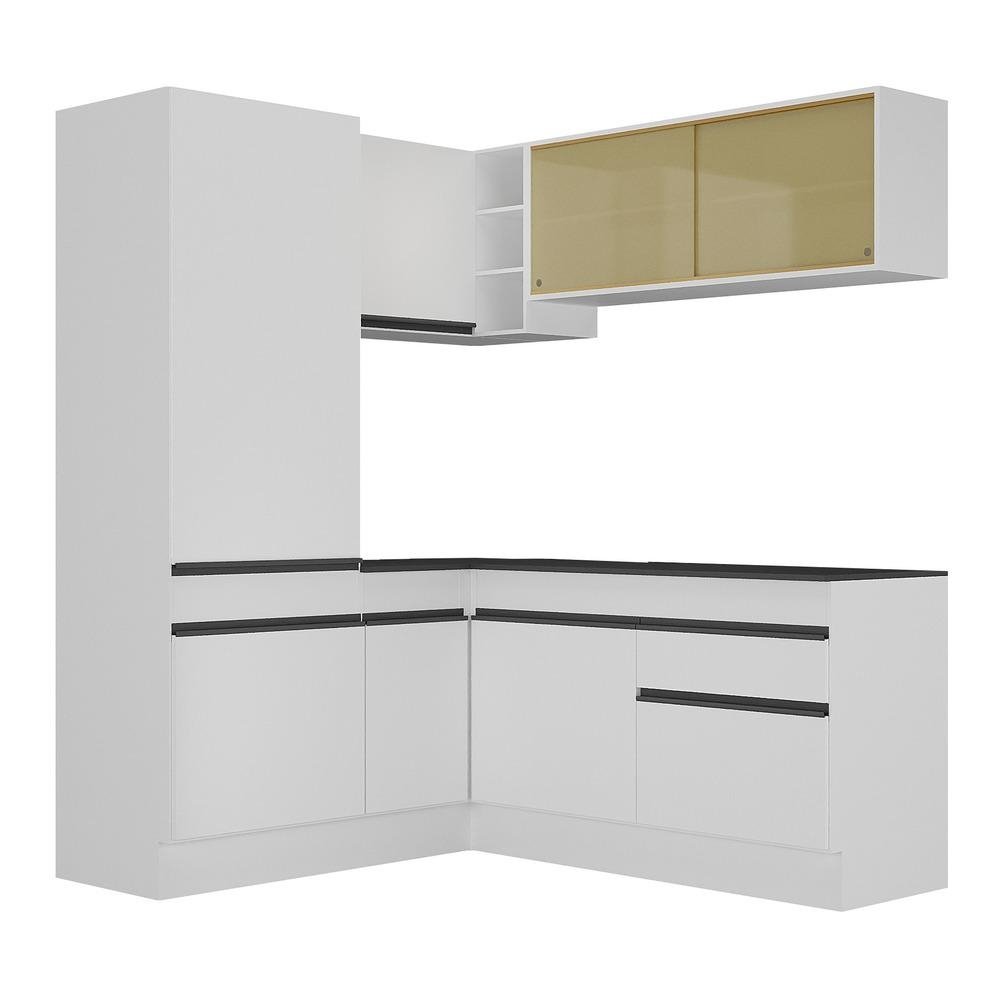Armario de Cozinha Completa de Canto com Rodape Veneza Multimoveis MP2088.964 Branco/Preto