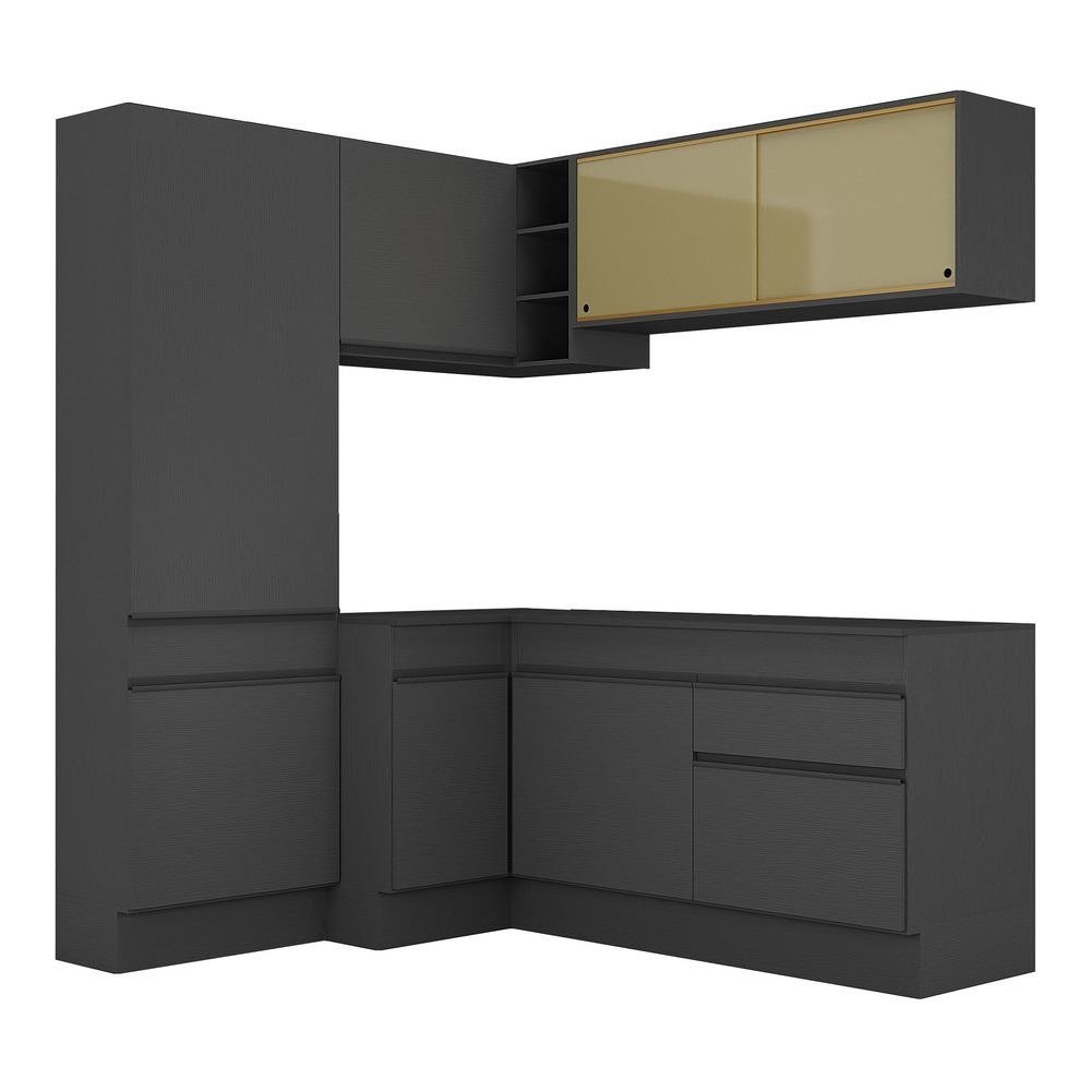 Armario de Cozinha Completa de Canto com Rodape Veneza Multimoveis MP2089.895 Preto