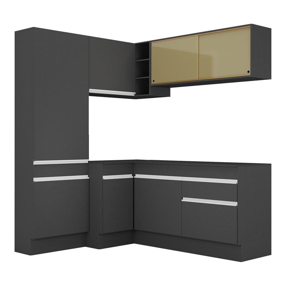 Armario de Cozinha Completa de Canto com Rodape Veneza Multimoveis MP2089.898 Preto/Branco