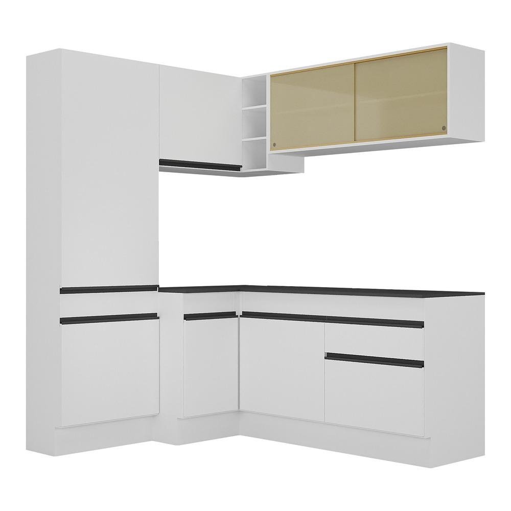 Armario de Cozinha Completa de Canto com Rodape Veneza Multimoveis MP2089.964 Branco/Preto
