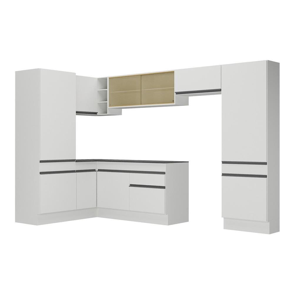 Armario de Cozinha Completa de Canto com Rodape Veneza Multimoveis MP2090.964 Branco/Preto