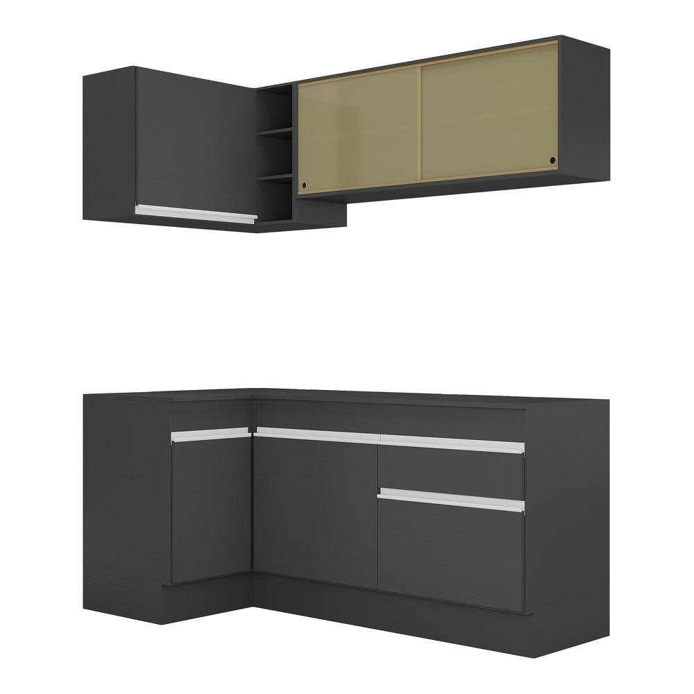 Armario de Cozinha Compacta de Canto com Rodape Veneza Multimoveis MP2091.898 Preto/Branco