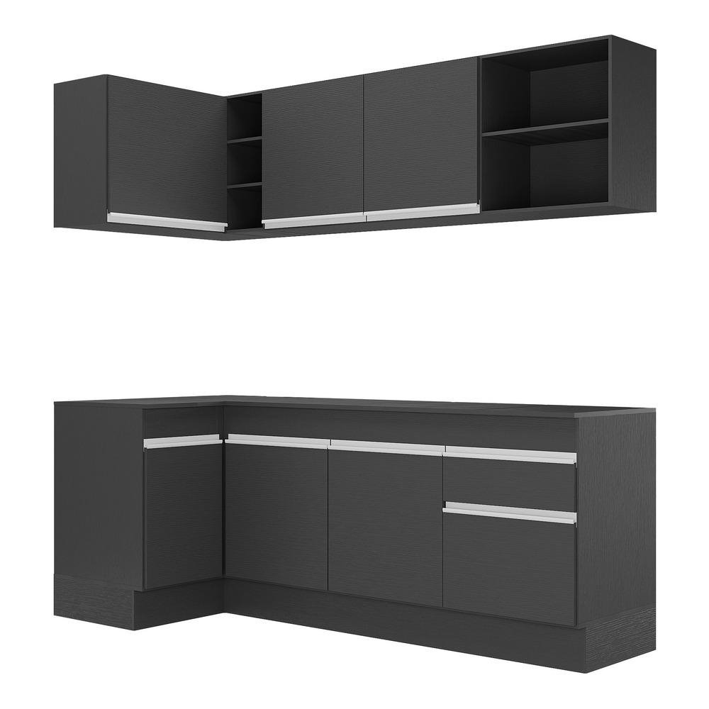 Armario de Cozinha Compacta de Canto com Rodape Veneza Multimoveis MP2093.898 Preto/Branco