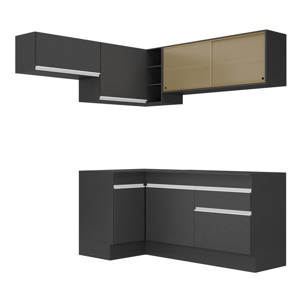 Armario de Cozinha Completa de Canto com Rodape Veneza Multimoveis MP2094.898 Preto/Branco