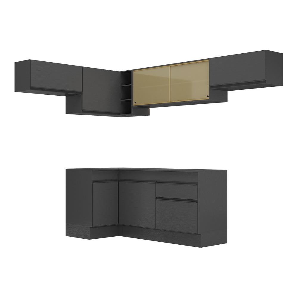 Armario de Cozinha Completa de Canto com Rodape Veneza Multimoveis MP2095.895 Preto