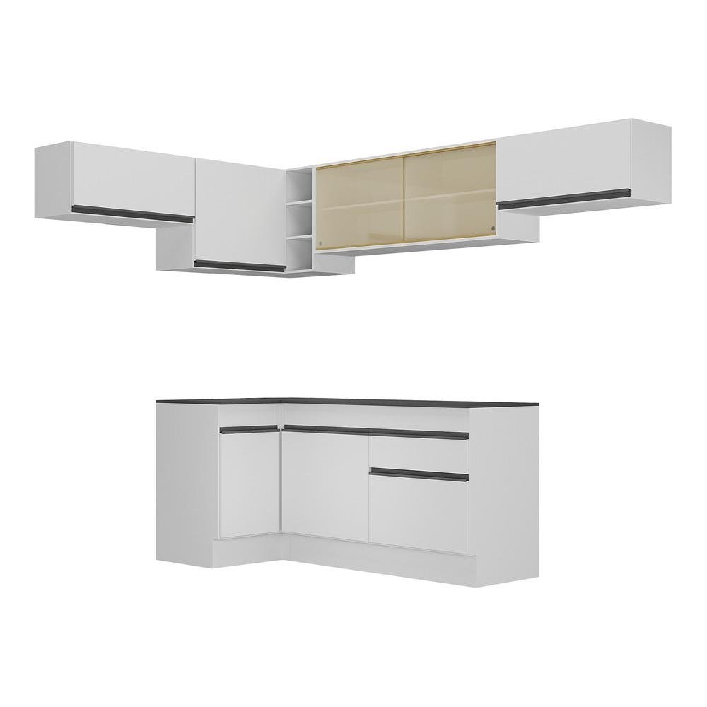 Armario de Cozinha Completa de Canto com Rodape Veneza Multimoveis MP2095.964 Branco/Preto