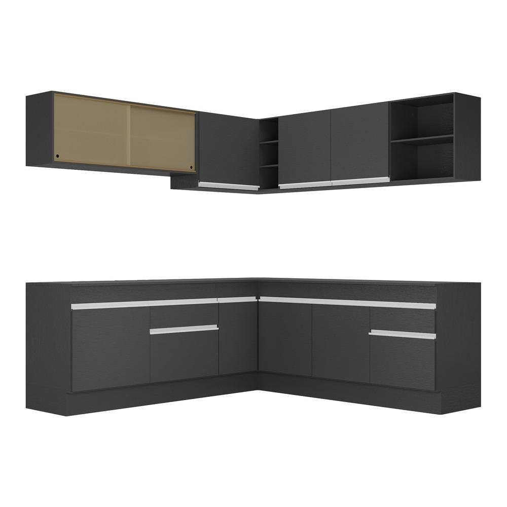 Armario de Cozinha Completa de Canto com Rodape Veneza Multimoveis MP2096.898 Preto/Branco