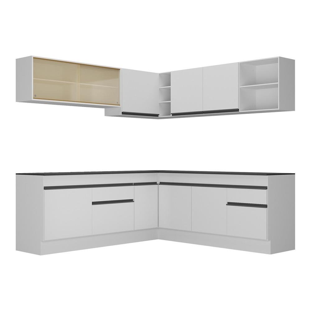 Armario de Cozinha Completa de Canto com Rodape Veneza Multimoveis MP2096.964 Branco/Preto