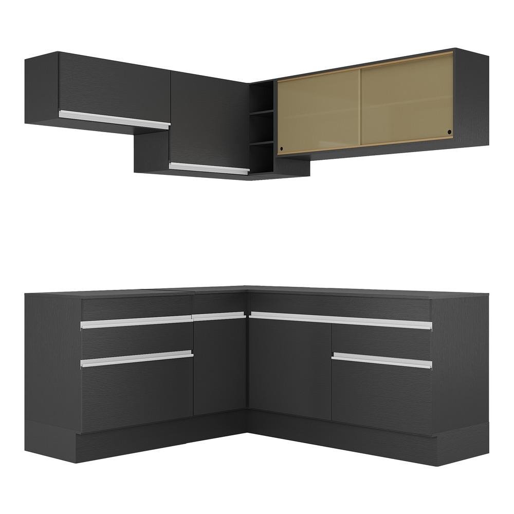 Armario de Cozinha Completa de Canto com Rodape Veneza Multimoveis MP2097.898 Preto/Branco