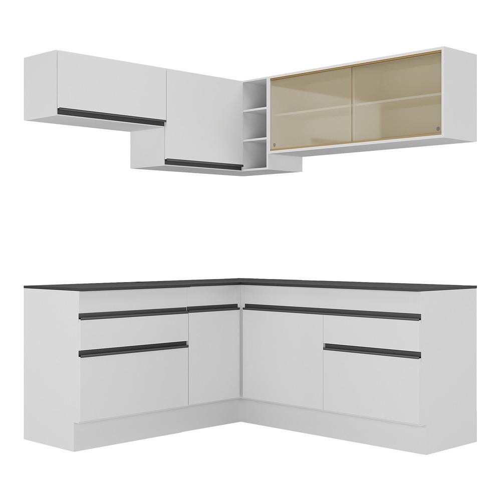 Armario de Cozinha Completa de Canto com Rodape Veneza Multimoveis MP2097.964 Branco/Preto