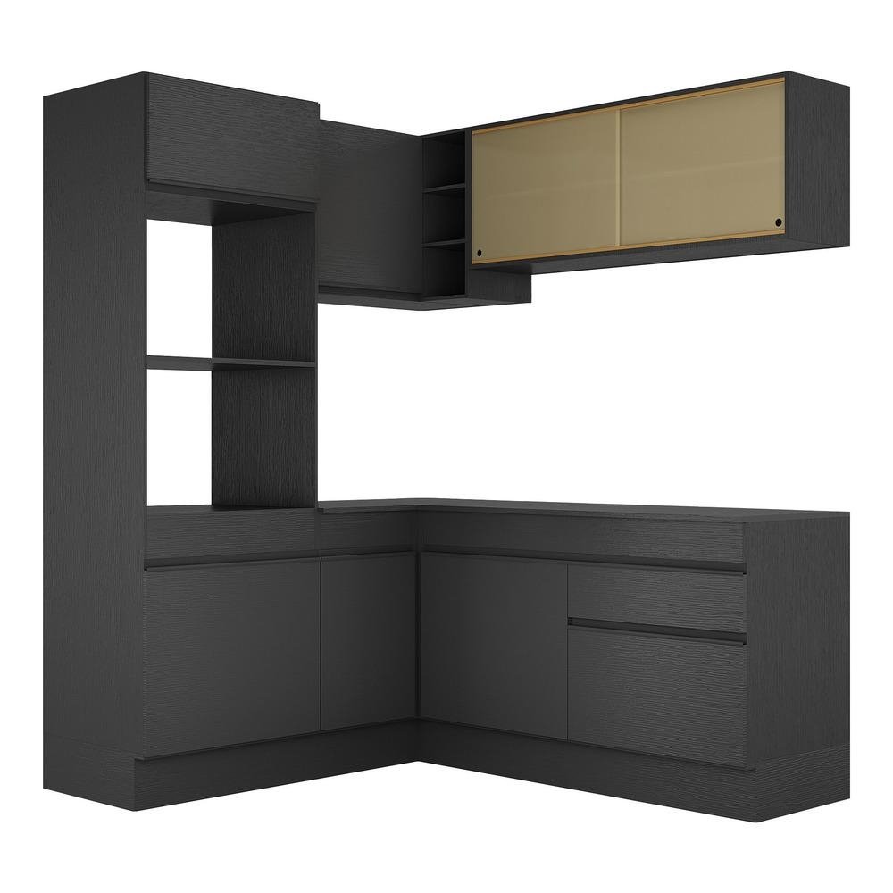 Armario de Cozinha Completa de Canto com Rodape Veneza Multimoveis MP2098.895 Preto