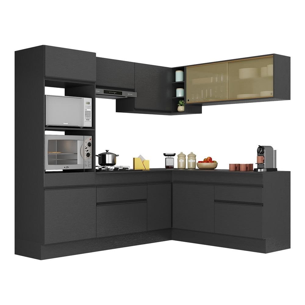 Armario de Cozinha Completa de Canto com Rodape Veneza Multimoveis MP2099.895 Preto