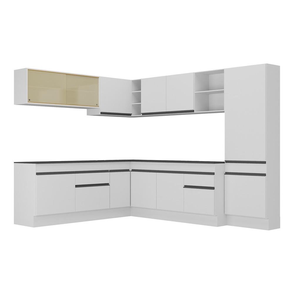 Armario de Cozinha Completa de Canto com Rodape Veneza Multimoveis MP2100.964 Branco/Preto