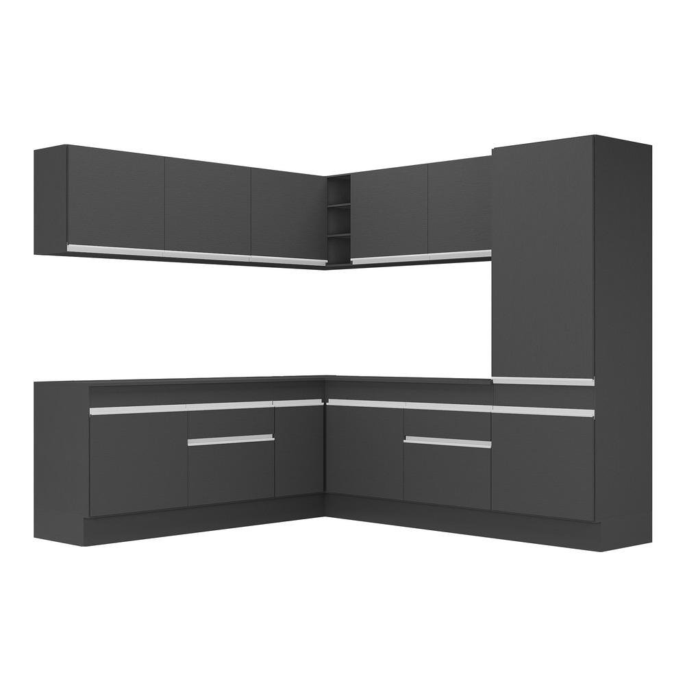 Armario de Cozinha Completa de Canto com Rodape Veneza Multimoveis MP2101.898 Preto/Branco
