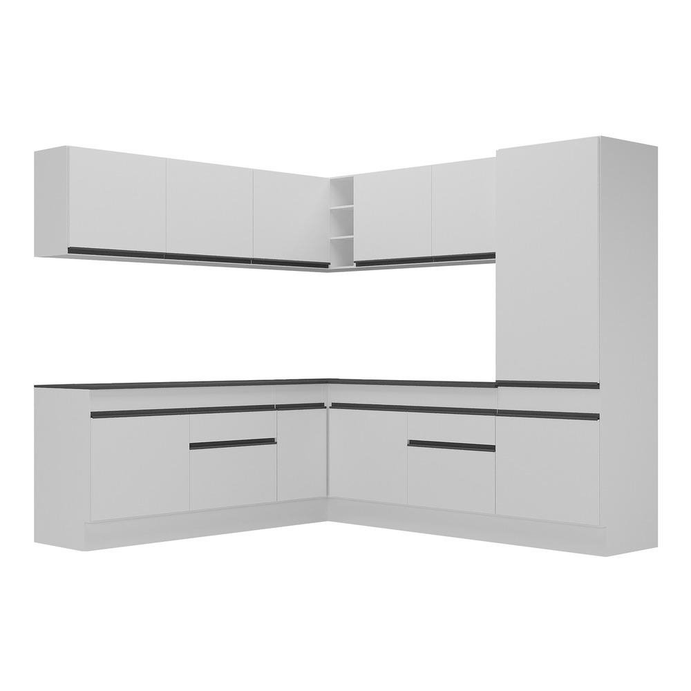 Armario de Cozinha Completa de Canto com Rodape Veneza Multimoveis MP2101.964 Branco/Preto