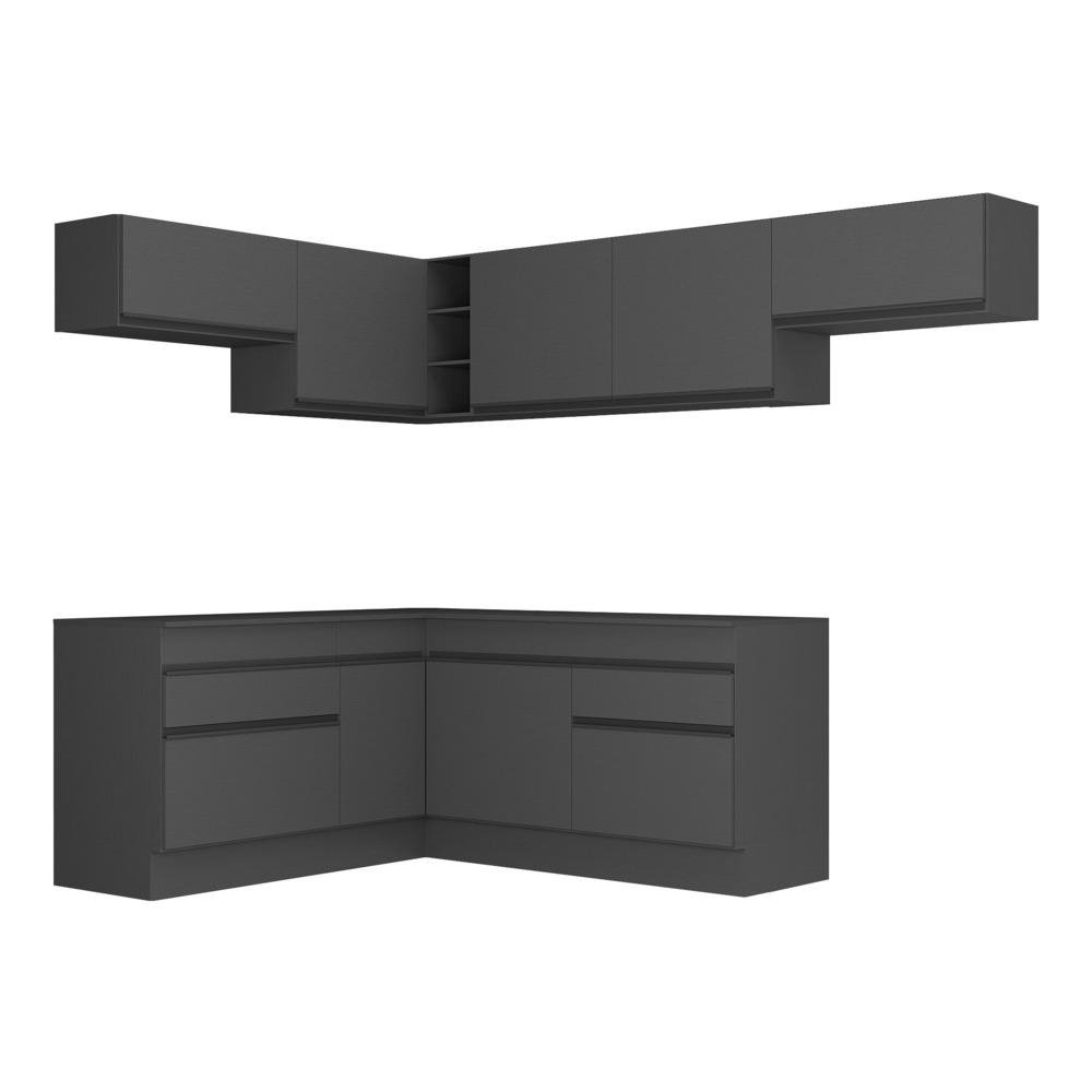 Armario de Cozinha Completa de Canto com Rodape Veneza Multimoveis MP2104.895 Preto