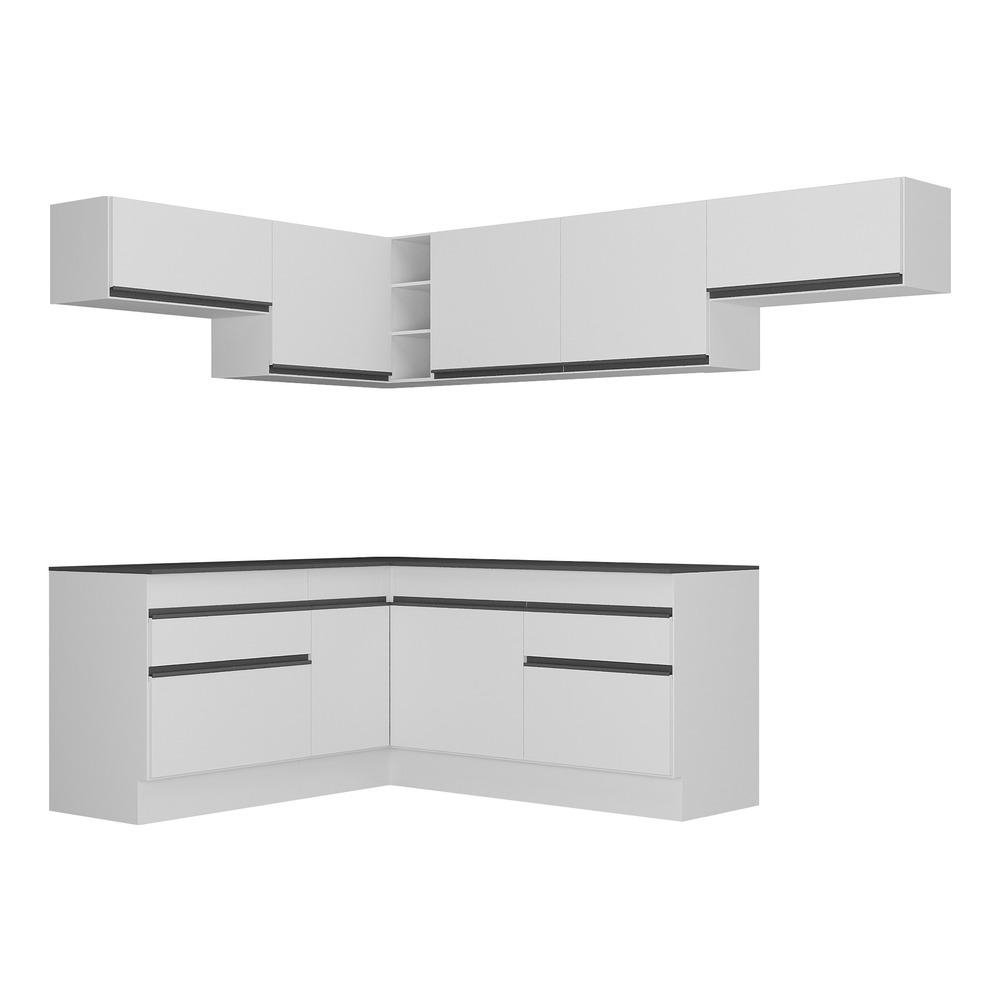 Armario de Cozinha Completa de Canto com Rodape Veneza Multimoveis MP2104.964 Branco/Preto