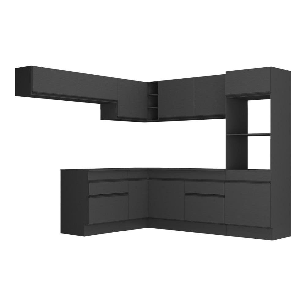 Armario de Cozinha Completa de Canto com Rodape Veneza Multimoveis MP2105.895 Preto