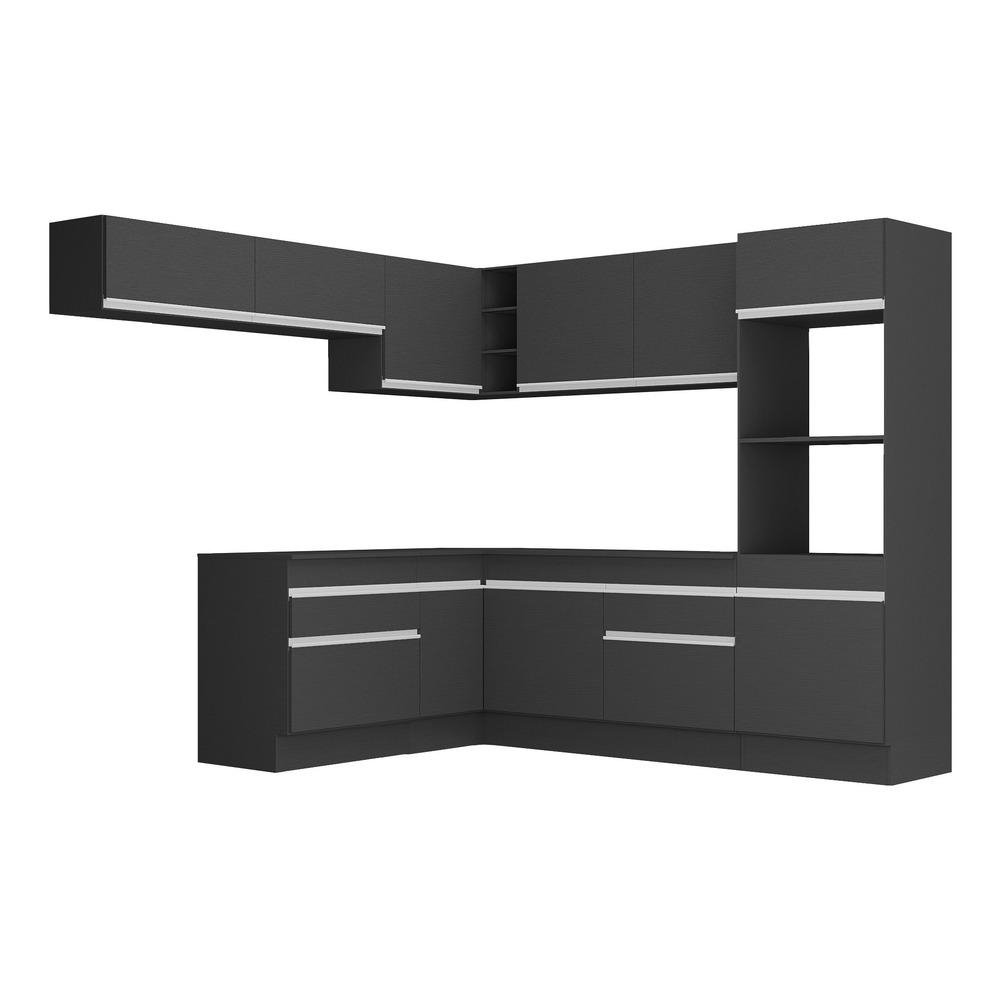 Armario de Cozinha Completa de Canto com Rodape Veneza Multimoveis MP2105.898 Preto/Branco