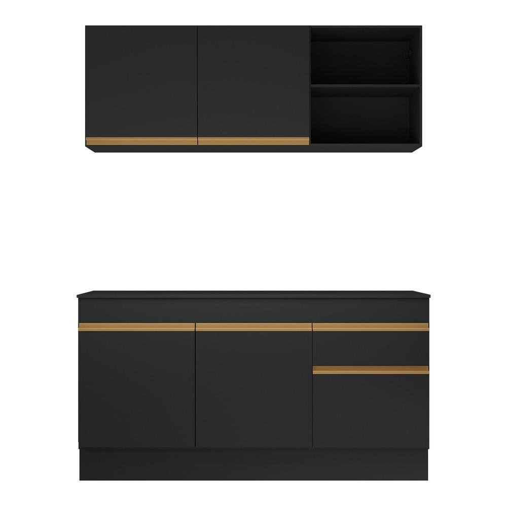 Armario de Cozinha Compacta com Rodape Veneza Multimoveis MP2114 Preta