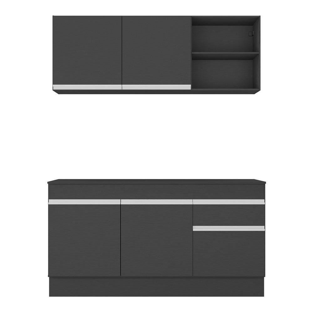 Armario de Cozinha Compacta com Rodape Veneza Multimoveis MP2114.898 Preto/Branco