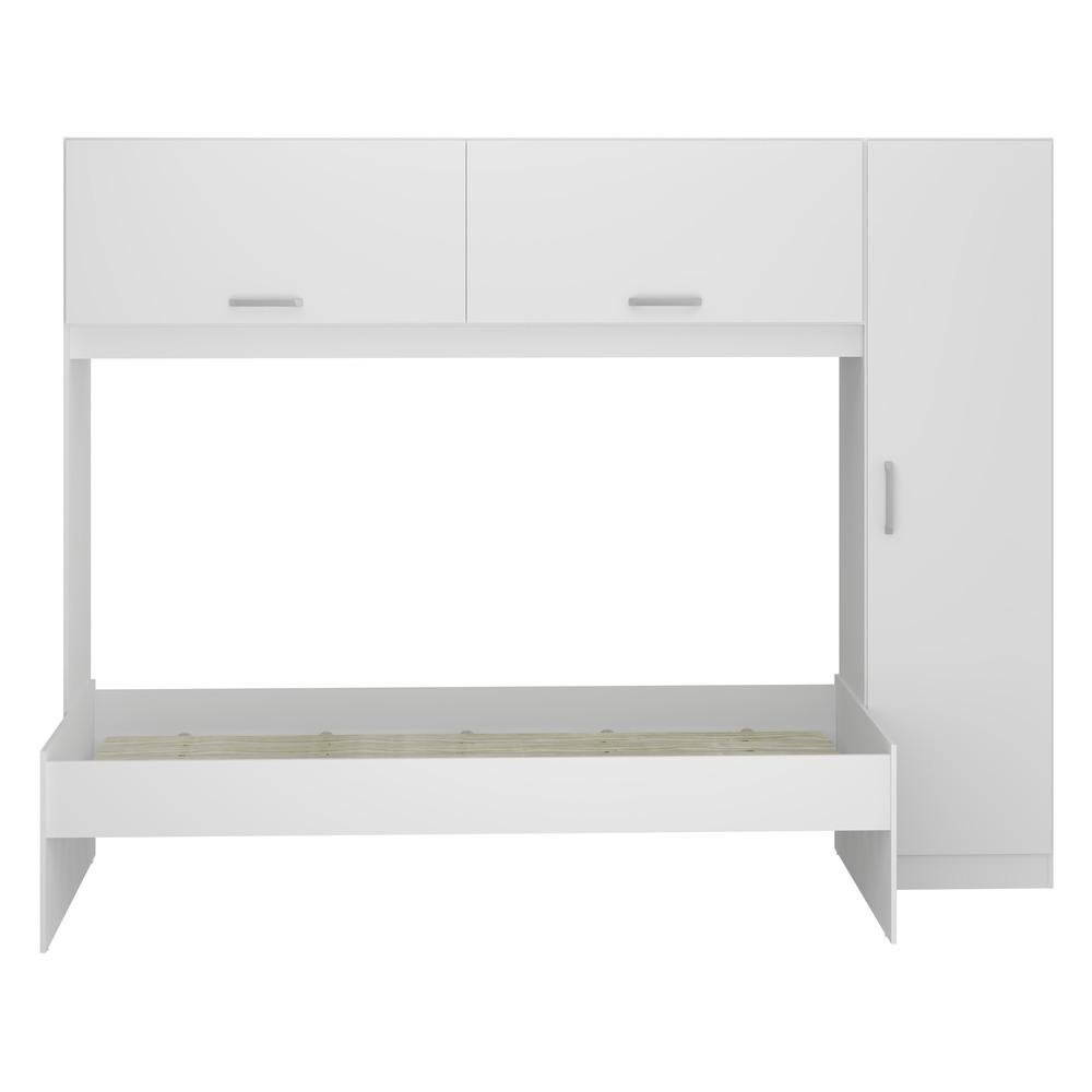 Cama Solteiro com Colchao Incluso 88 x 188 cm e Guarda-Roupas/Roupeiro Multimoveis Branca