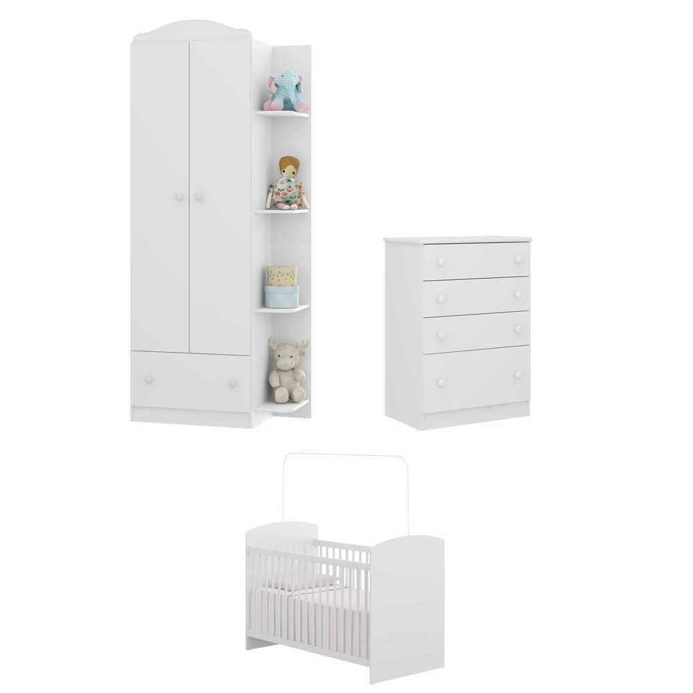 Quarto Infantil Completo Joao e Maria Multimoveis com Colchao, Berco, Guarda Roupa e Comod