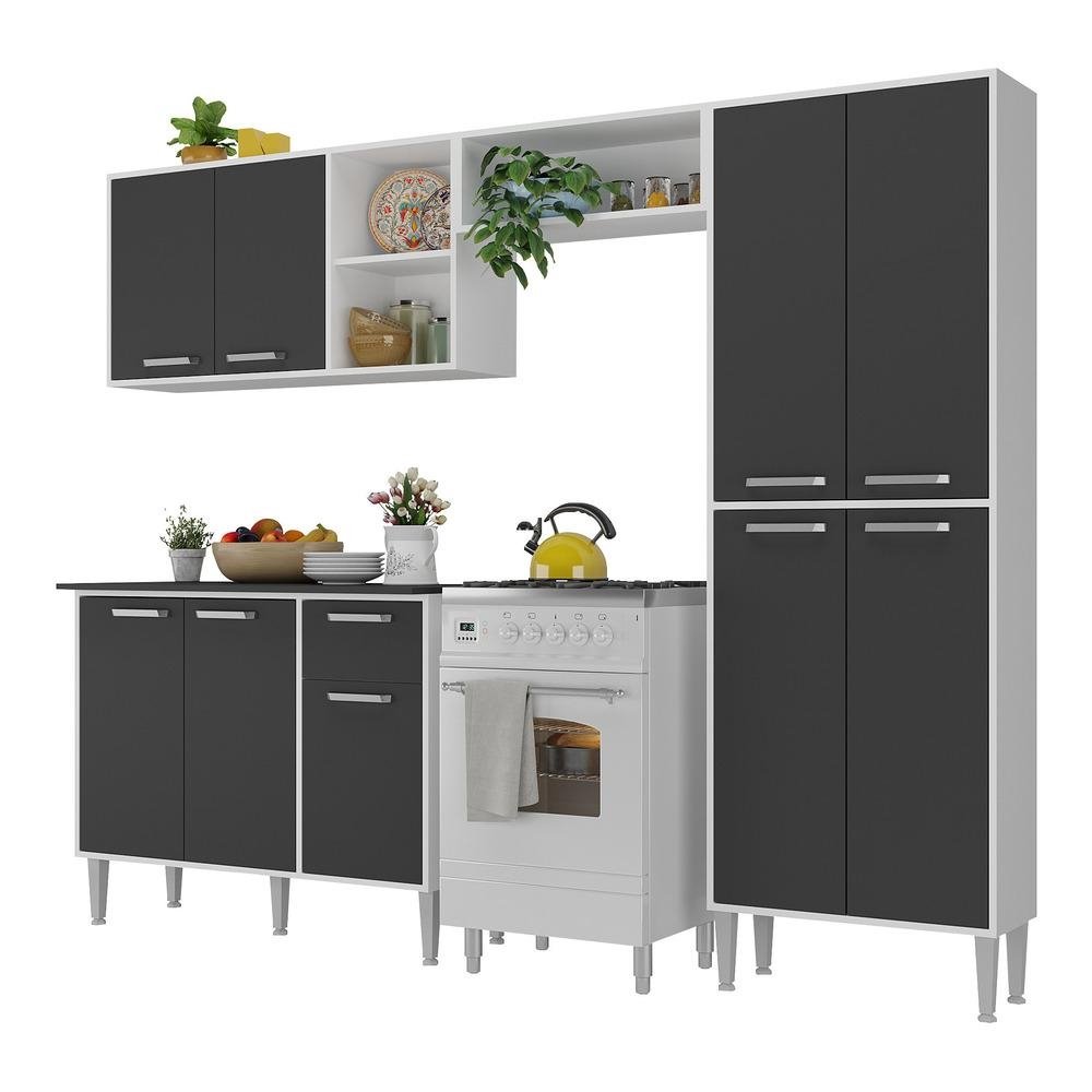Armario de Cozinha Compacta Xangai Plus Multimoveis Branco/preto