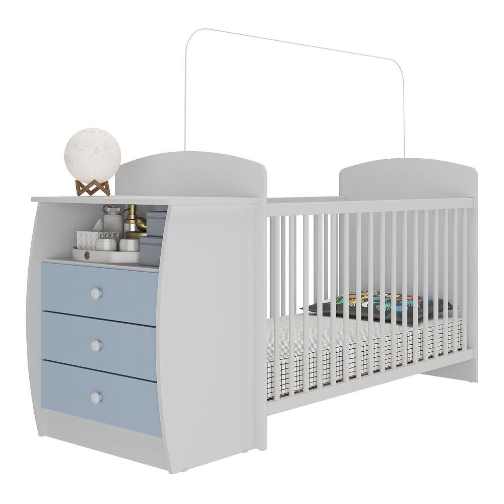 Berco Comoda com Colchao Incluso Colinho de Mae Multimoveis Branco/Azul