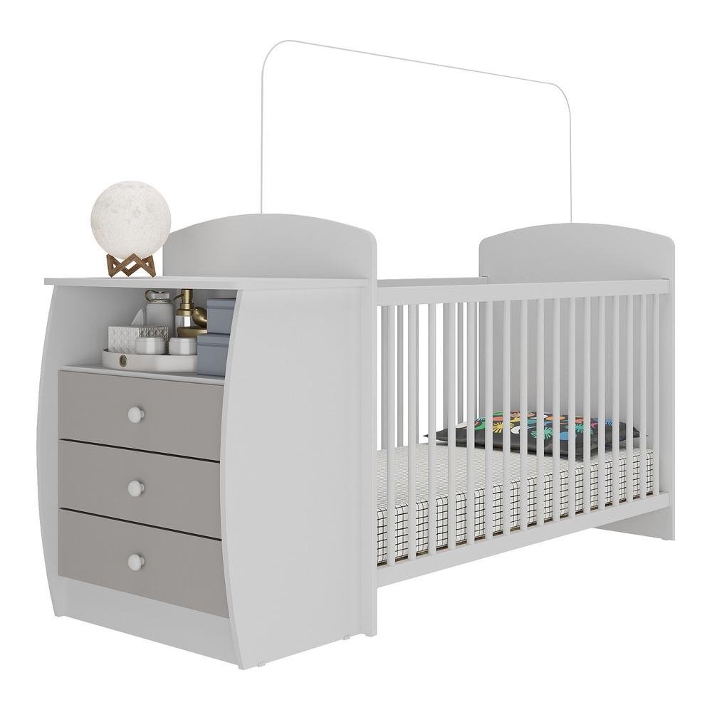 Berco Comoda com Colchao Incluso Colinho de Mae Multimoveis Branco/Cinza