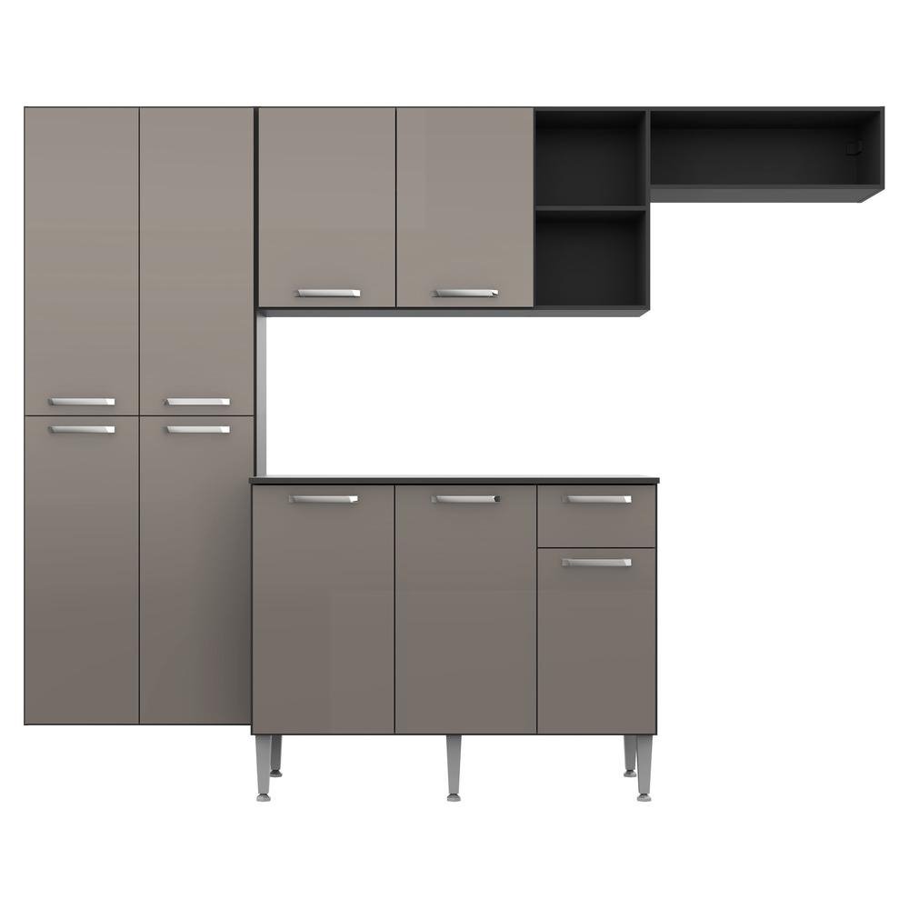 Armario de Cozinha Compacta com Tampo Pequim Sun Multimoveis Preta/Lacca Fume