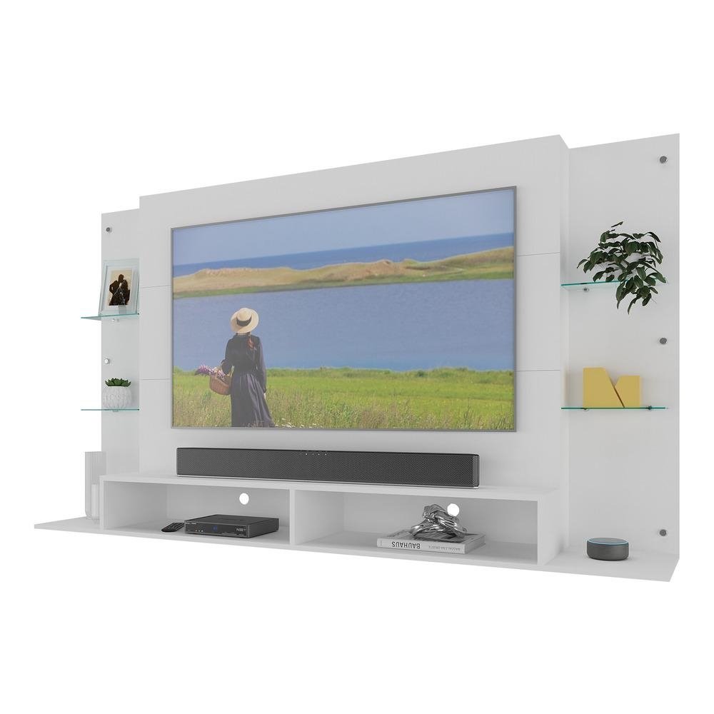 Painel TV 60" com Suporte e Prateleiras de Vidro Nairobi Multimoveis Branco